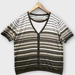 Alfred Dunner Womens Cardigan Sweater Short Sleeve Layered Look XL Striped